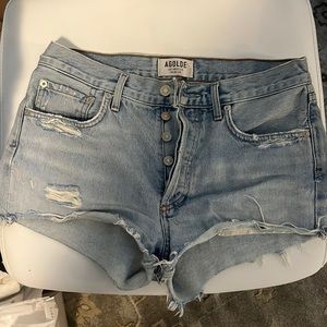 Agolden light wash denim shorts